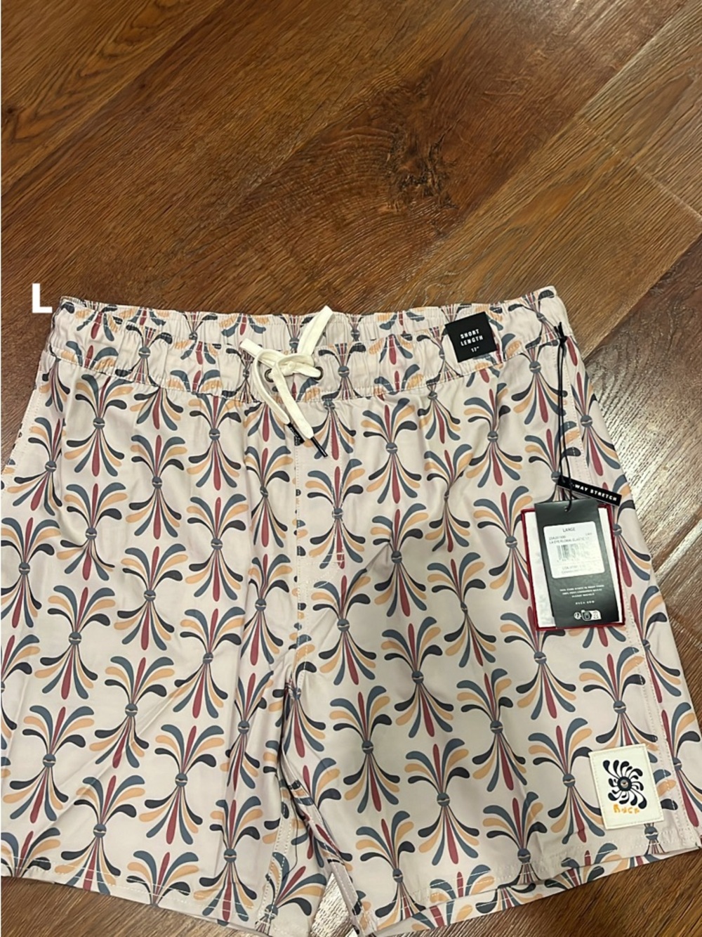 RVCA Men's Board Shorts in Cream with Blue and Orange Pattern